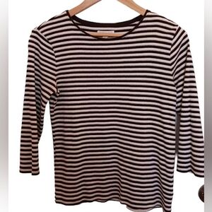 Charter Club Brown & White Striped Shirt W/Silver Shimmery Lines Petite Medium